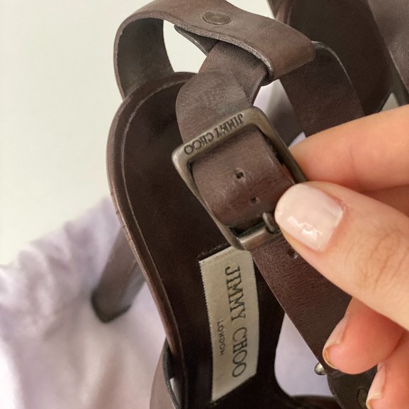 Brown Leather Jimmy Choo Strappy Sandals 38 - Picture 2 of 6
